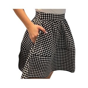 Express Black White Polka Dot A-Line Skirt Size 6 High Waist Flare Retro EUC